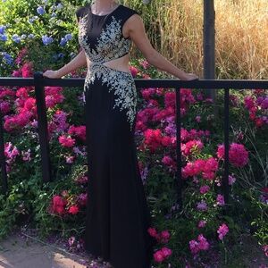 Camille La Vie Black & Gold Floor Length Prom Dress